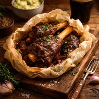 Lamb Shanks Cooked with Guinness in Paper