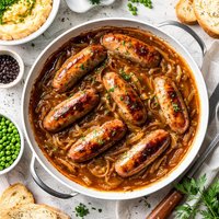 Lancashire Cheese Sausages with Onion Gravy
