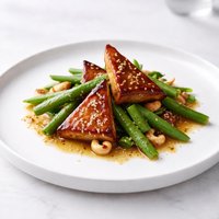 Laquered Tofu Triangles with Green Beans and Cashews