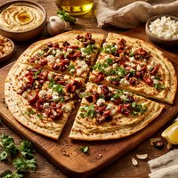 Lavash Pizza with Hummus Feta and Sun Dried Tomatoes
