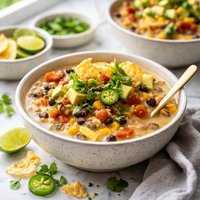 Layered Corn Black Bean and Chorizo Chowder