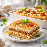 Layered Meat and Cottage Cheese Macaroni Casserole