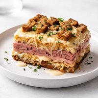 Layered Reuben Corned Beef Casserole