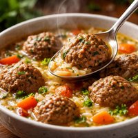 Lebanese Lamb Meatball and Rice Soup