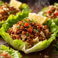 Lebanese Mjadra Lentil Rice Lettuce Cups