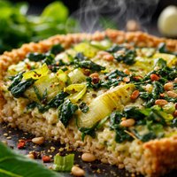 Leek and Spinach Tart with Rice Crust