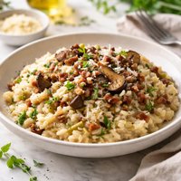Leek Pancetta and Porcini Risotto with Herbs