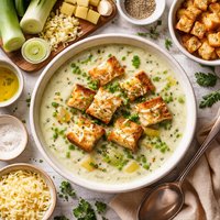 Leek Soup with Toasted Swiss Croutons