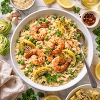 Lemon and Artichoke Risotto with Shrimp