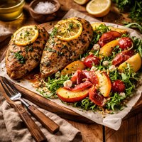Lemon and Herb Chicken with Peach and Prosciutto Salad