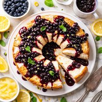 Lemon Angel Cake with Blueberry Sauce