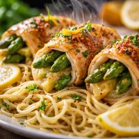 Lemon Asparagus Chicken Rolls with Capellini