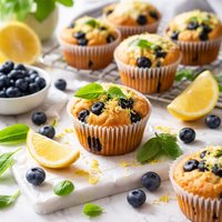 Lemon Basil Blueberry Muffins