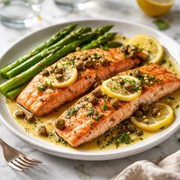 Lemon Butter Salmon with Capers and Asparagus