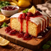 Lemon Cake with Lemon Cream or Raspberry Sauce