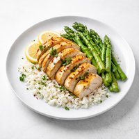 Lemon Chicken and Asparagus Over Rice