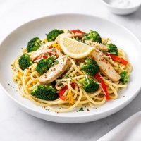 Lemon Chicken Pasta with Broccoli Peppers