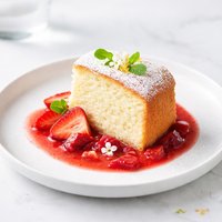 Lemon Chiffon Cake with Strawberry Sauce