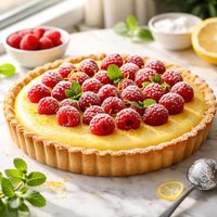 Lemon Custard Tart with Raspberries