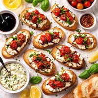 Lemon Herb Homemade Ricotta Roasted Tomato Crostini