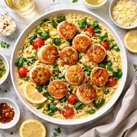 Lemon Orzo with Pan Seared Scallops