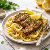 Lemon Pork on Fettuccine