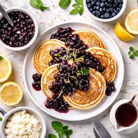 Lemon Ricotta Pancakes with Warm Blueberry Compote