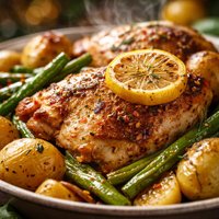 Lemon Roasted Chicken with Potatoes and Green Beans