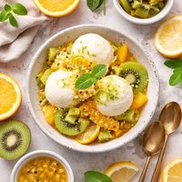 Lemon Sorbet W Kiwi Orange Fruit Sauce