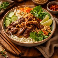 Lemongrass Beef and Onion Noodle Salad Bun Bo