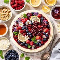 Lemony Cheesecake with Berry Sauce Raw Vegan