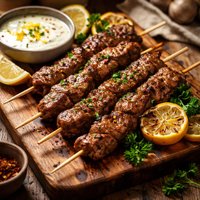 Lemony Flank Steak Skewers with Lemon Dipping Sauce