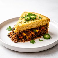 Lentil Chili Pie with Cornbread Crust