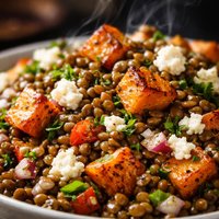 Lentil Salad with Roasted Sweet Potatoes and Queso Fresco