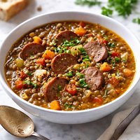 Lentil Soup with Vegetables and Andouille Sausage