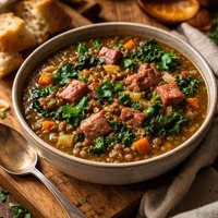 Lentil Stew with Ham and Greens