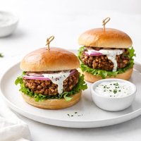 Lentil Walnut Burgers with Yogurt Sauce