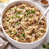 Lightened Creamy Mushroom Rice Casserole