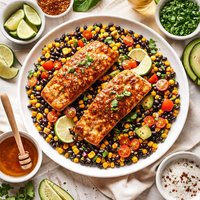 Lime and Honey Glazed Salmon with Warm Black Bean and Corn Salad