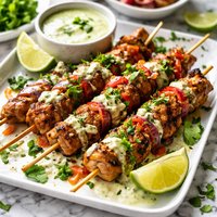 Lime Salsa Chicken Skewers with Cilantro Crme Sauce