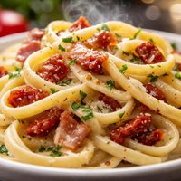 Linguine with Bacon Sun Dried Tomatoes and Cream
