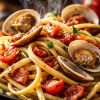 Linguine with Clams Bacon and Tomato