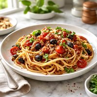 Linguine with No Cook Puttanesca Sauce