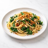 Linguine with Spinach Almonds and Bread Crumbs