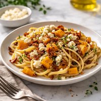 Linguine with Squash Bacon and Goat Cheese