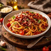 Linguini Pomodoro with Crisp Bacon