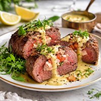 Lobster Stuffed Beef Tenderloin and Bearnaise Sauce