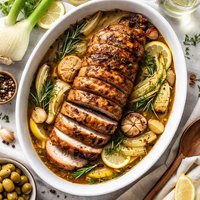 Loin of Pork in White Wine with Garlic Fennel and Rosemary