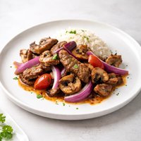 Lomo Saltado with Mushrooms and Onion