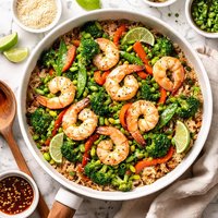 Low Cal Green Tea Poached Shrimp Stir Fry
